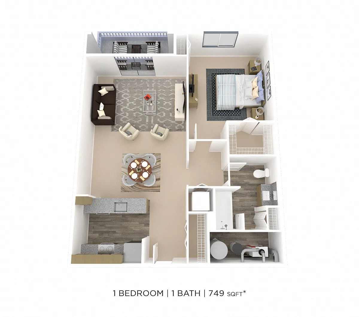 Floor plan One Bedroom- 749 sqft