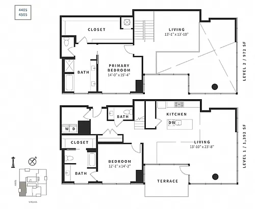 Floor plan Penthouse 2 Bedroom Townhome CTHPH
