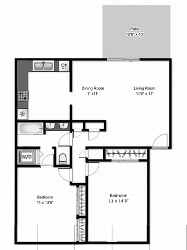 Floor plan 2 Bedroom, 1.5 Bath