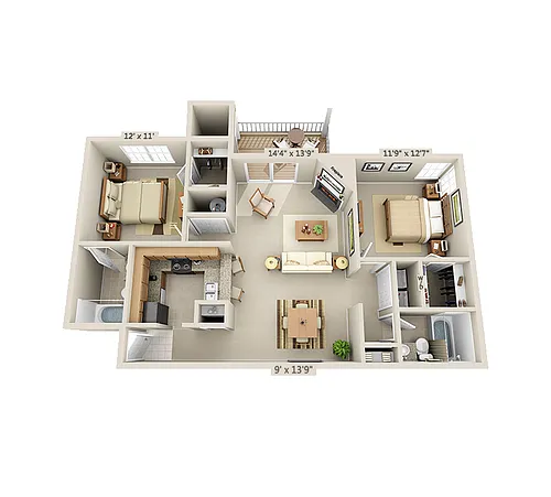 Floor plan 2 Bed 2 Bath A