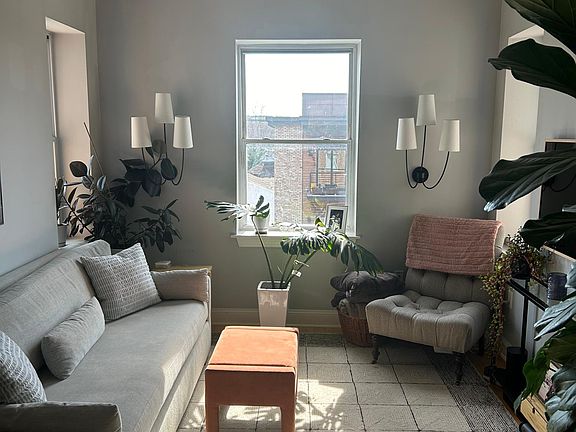 living room with sconces (on dimmers, of course!)