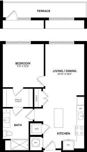Floor plan 1 Bed/ 1 Bath-A11a