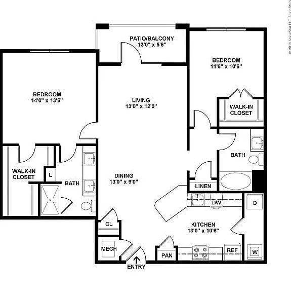 Brandon Crossroads - 2B2B - 1203 SF - B2 - Lane - 2D Floorplan - Copy Brandon Crossroads - 2B2B - 1203 SF - B2 - Lane - 2D Floorplan - Copy