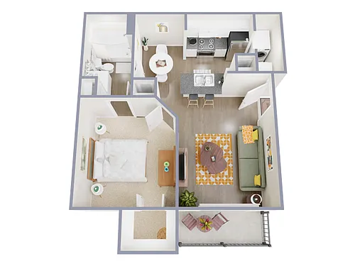 Floor plan 1 Bed, 1 Bath B (80% Income Restricted)