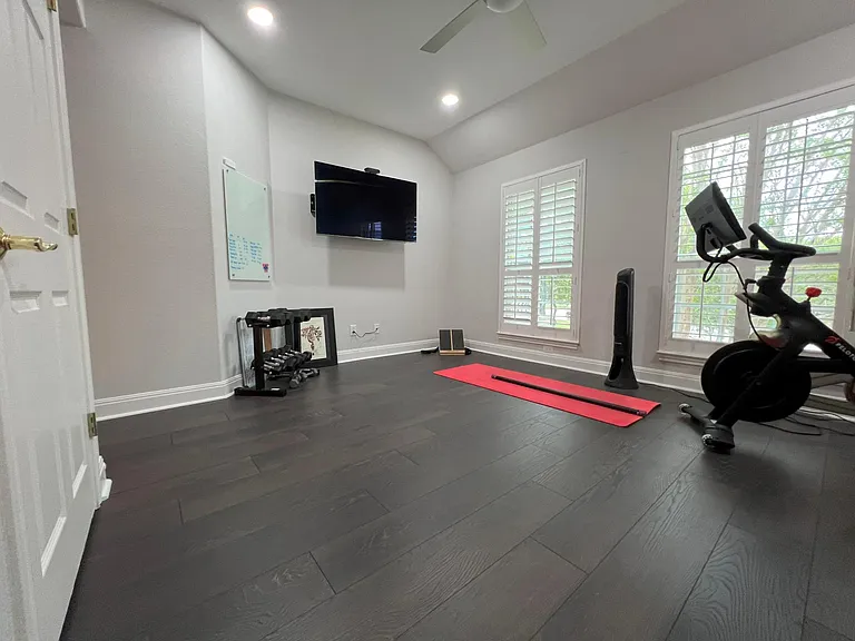 upstairs bedroom used as workout room