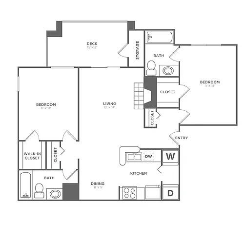 Floor plan The Grayson (1000 SF)