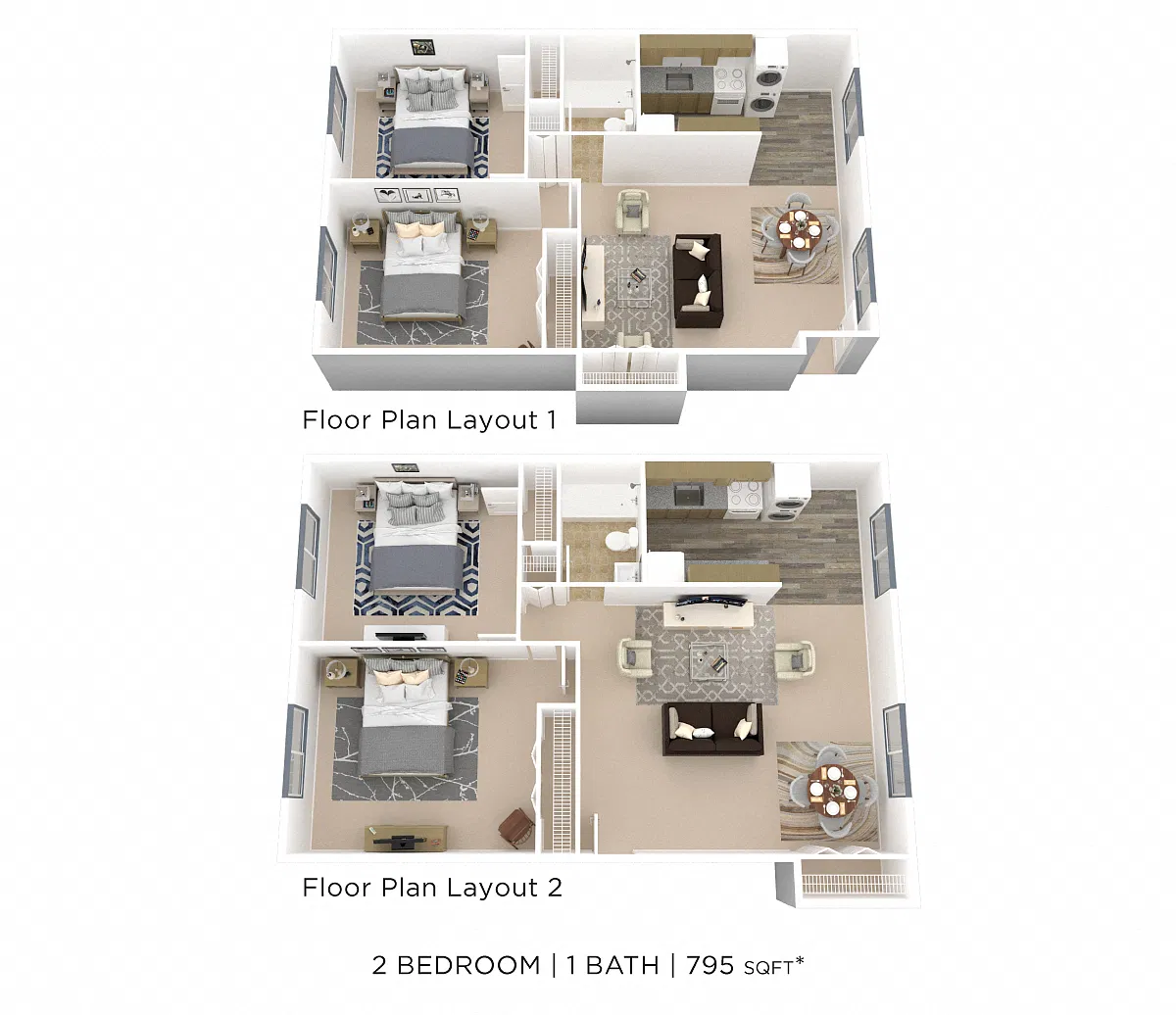 Floor plan Two Bedroom - 795 sqft