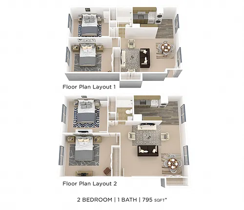 Floor plan Two Bedroom - 795 sqft