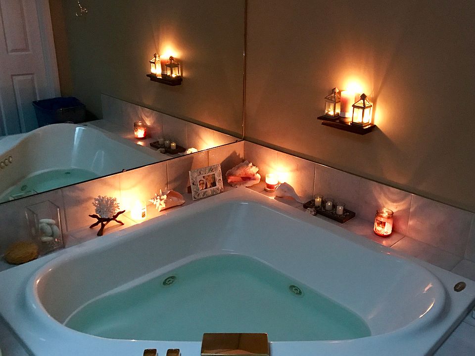 Master bath at night