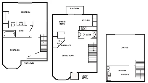 Floor plan 2 Bedroom/1.5 Bathroom Townhouse