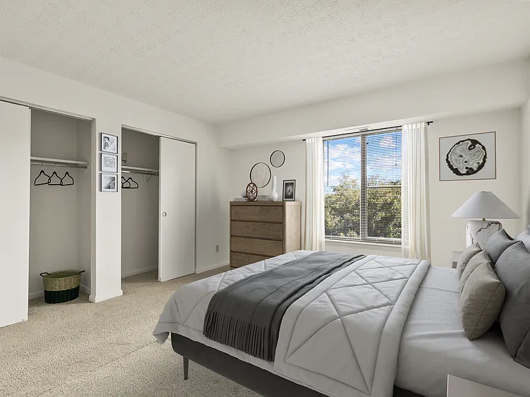 Bedroom in the 1-Bedroom Floor Plan (model furniture shown)