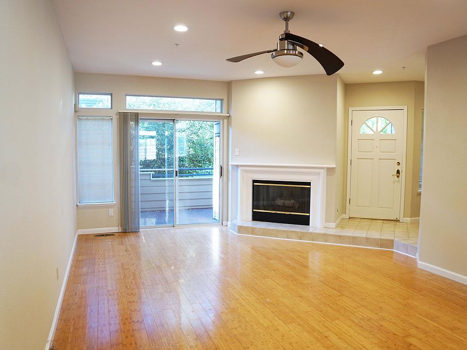 Living room with view of front deck.