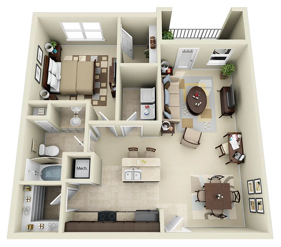 Floor plan A2.R 1 Bedroom 1 Bath Renovated