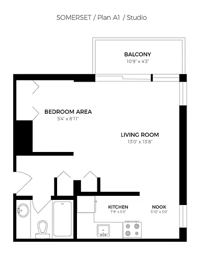 Floor plan Studio 0 Bed 1 Bath 4