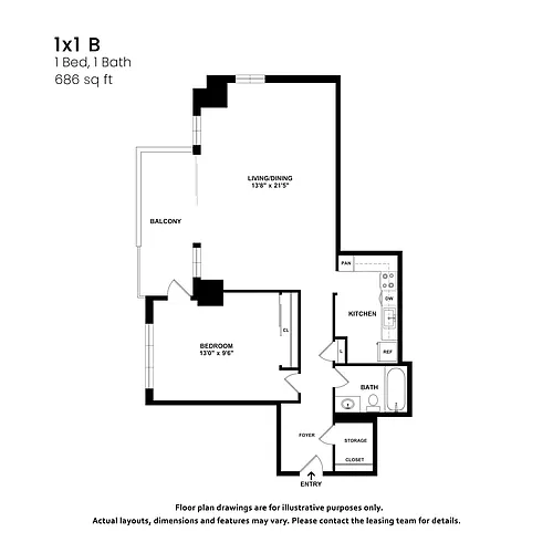 Floor plan 1X1 B