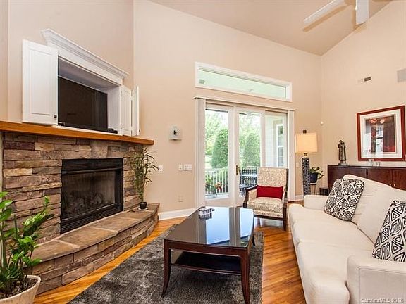 Stone fireplace in living room