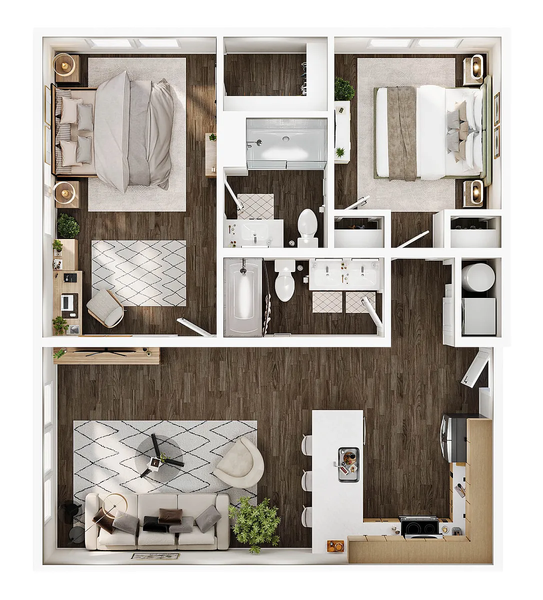 Floor plan 2 BD, 2 BTH B1