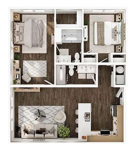 Floor plan 2 BD, 2 BTH B1