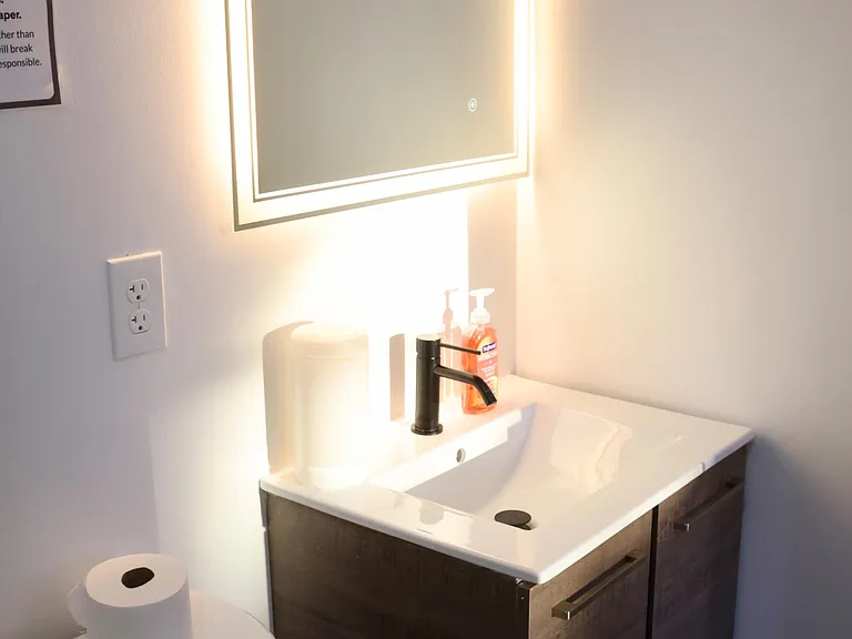 LED vanity mirror with essentials included