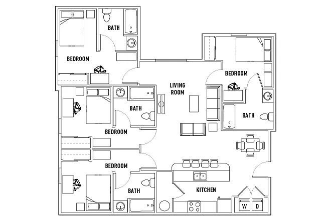 Floor plan 4 Bed x 4 Bath A