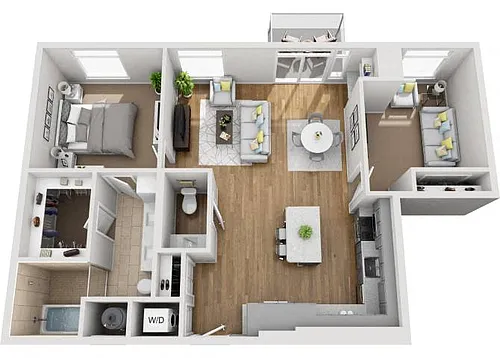 Floor plan 1BR/1.5BA A1.5AD