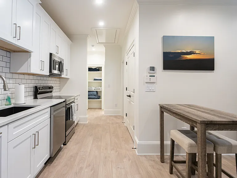 Fully stocked kitchen and dining area