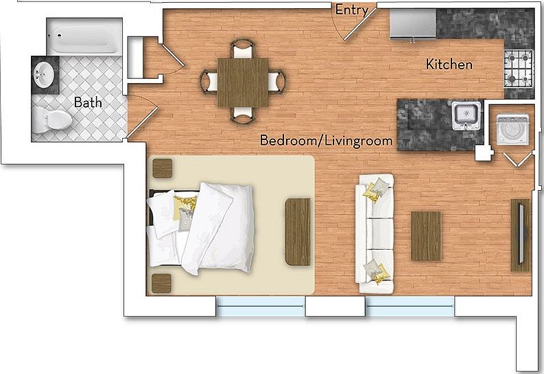 STAGED FLOOR PLAN - AVAILABLE STUDIO UNIT