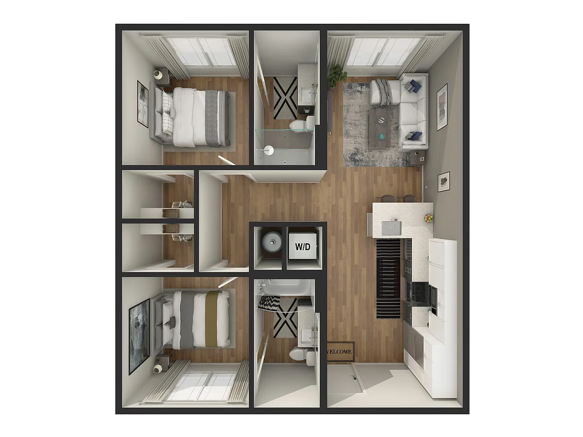 Floor plan 2BR/2BA - B1