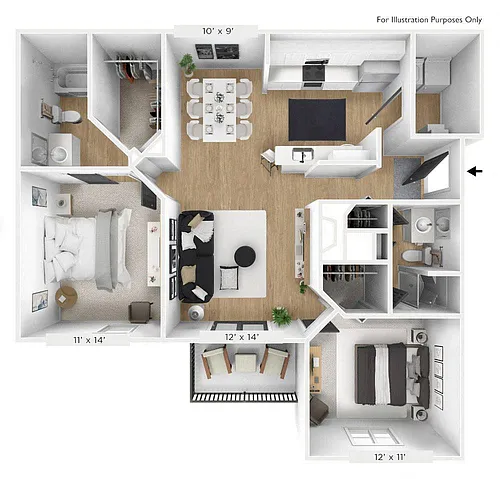 Floor plan The Dawn 2 BR 2 BA