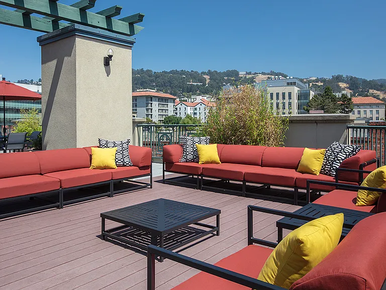 Rooftop deck with large gathering areas and ample seating