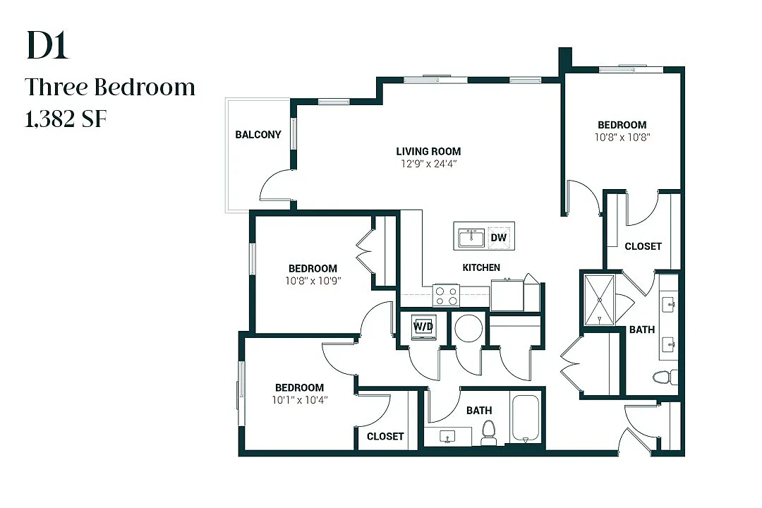 Floor plan Three Bedroom D1