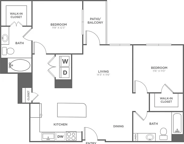 Two Bedroom Two Bath (1,163 SF) Two Bedroom Two Bath (1,163 SF)