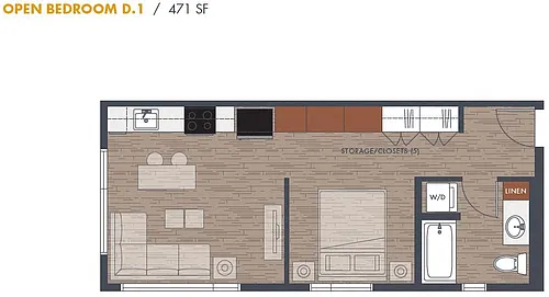 Floor plan Open One Bedroom D.1