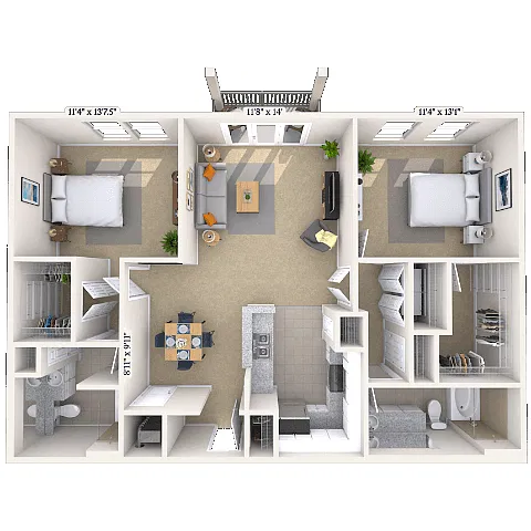 Floor plan Traditional 2x2 1026-1197 SF