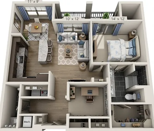 Floor plans are artist's rendering. All dimensions are approximate. Actual product and specifications may vary in dimension or detail. Not all features are available in every apartment. Prices and availability are subject to change. Floor plans are artist