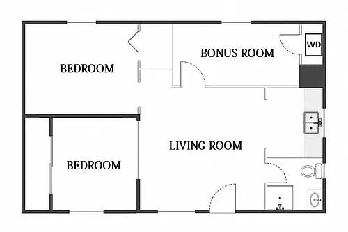 Floor plan 2 Bed / 1 Bath: Type A