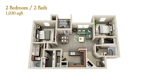 Floor plan B2 - Two Bedroom Two Bath