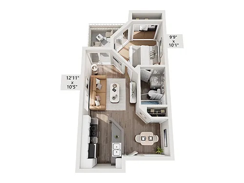 Floor plan 1 Bed, 1 Bath A