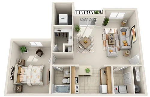 Floor plan 1 Bed 1 Bath | Upgraded