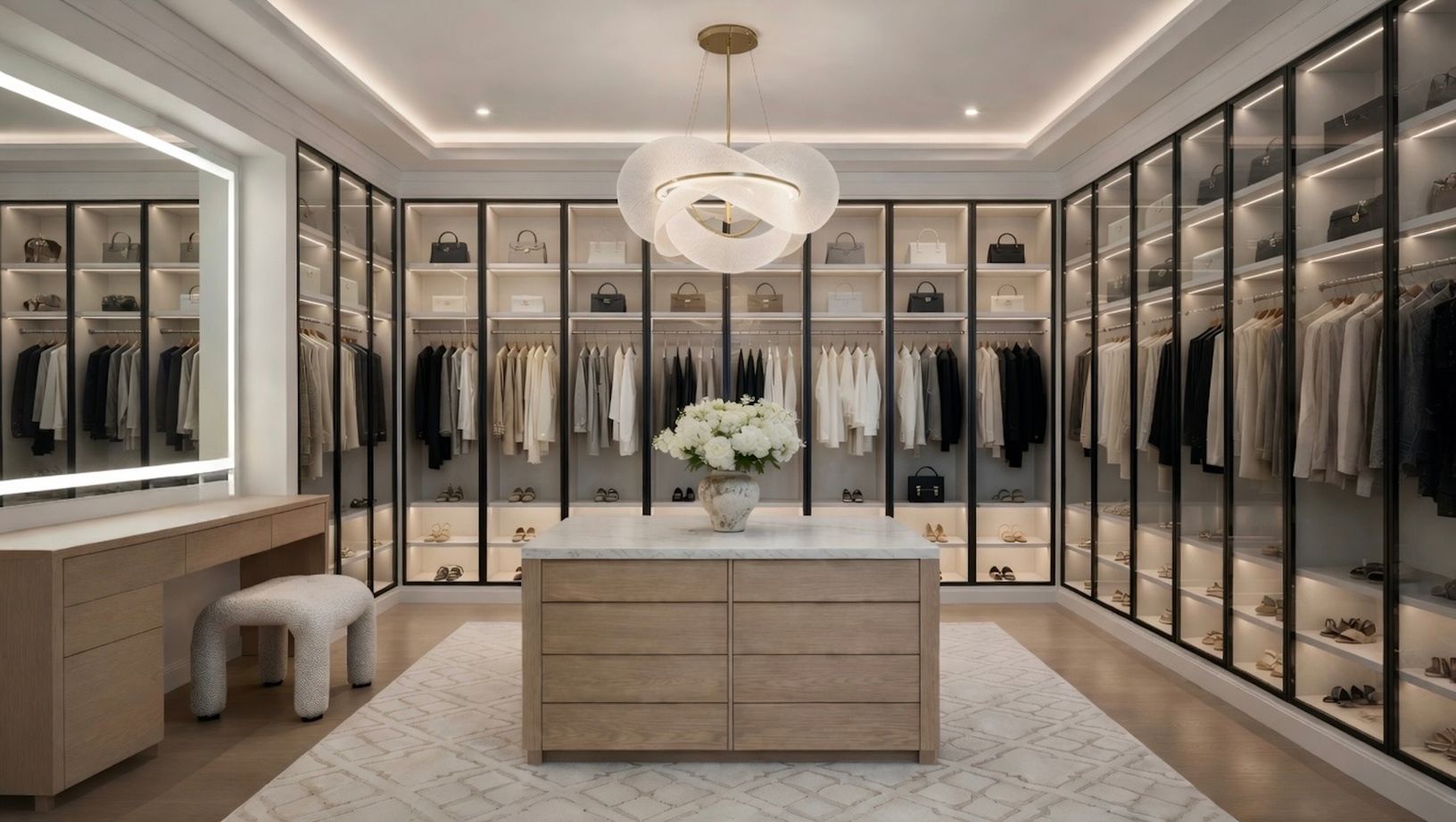  Custom-designed walk-in closet.