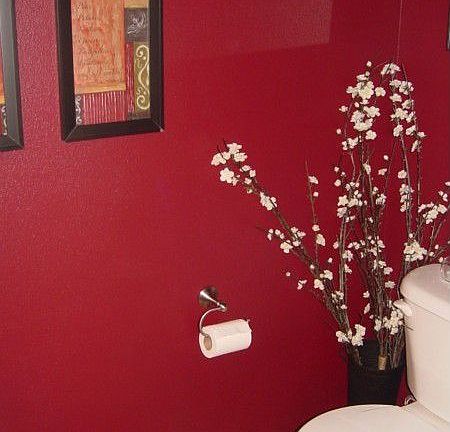 Classy main floor 1/2 bath with white moldings & gorgeous designer colors.