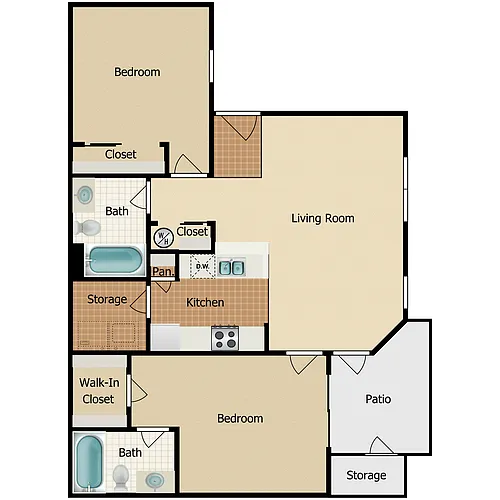 Floor plan 2 Bedroom 2 Baths