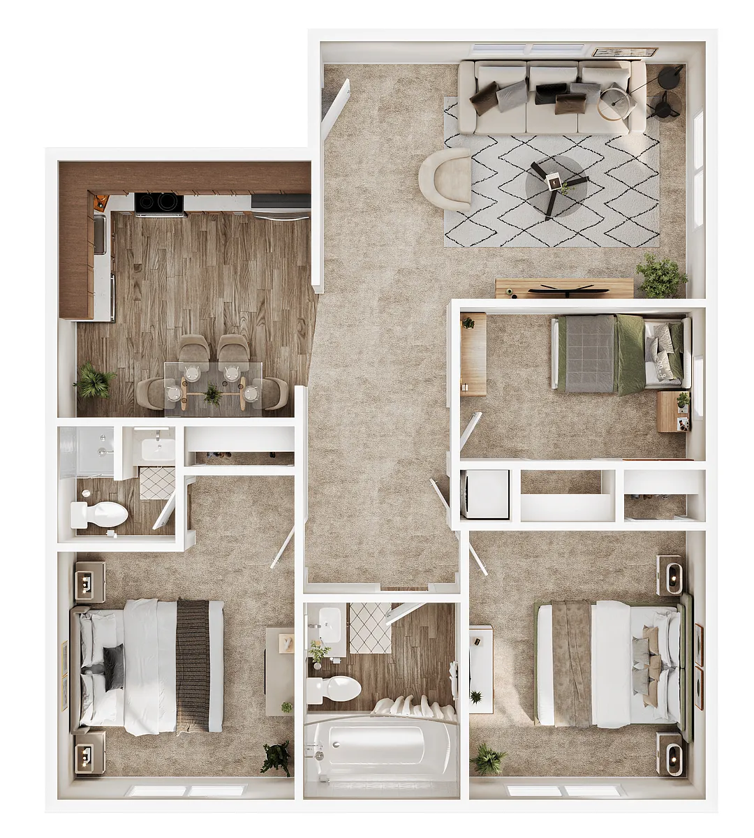 Floor plan 3 Bed, 2 Bath