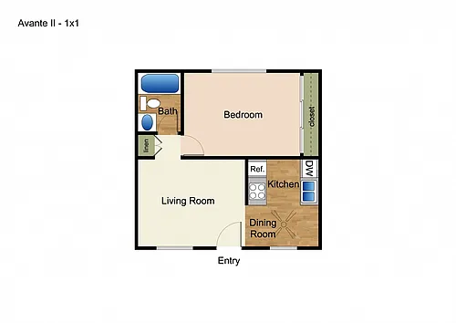 Floor plan 1 Bedroom 1 Bathroom 11A