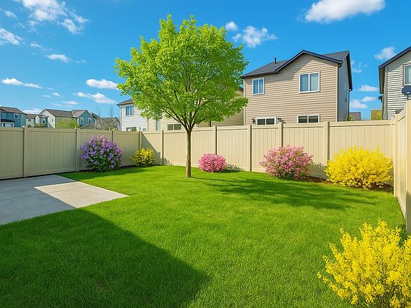 Landscaped backyard with weekly mowing included