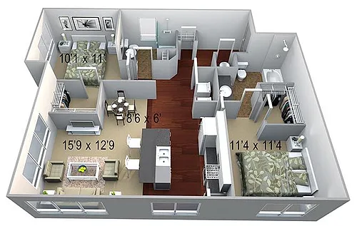 Floor plan B2 2 Bed/2 Baths