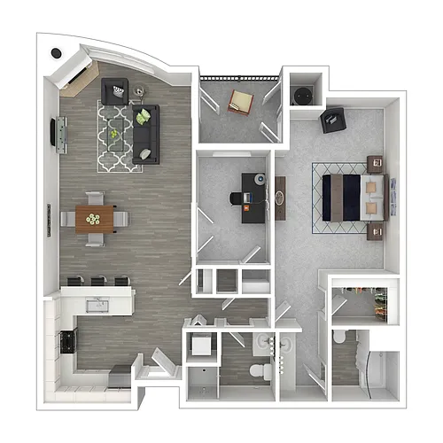 Floor plan 1 Bed, 1.5 Bath + Den C
