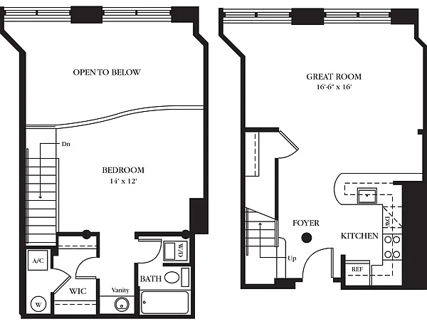 Floor plan AC-D One Bedroom, One Bathroom