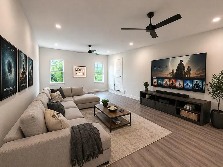 BONUS ROOM. ENHANCED AND VIRTUALLY STAGED WITH AI. Suggested decorations are not found in the property.