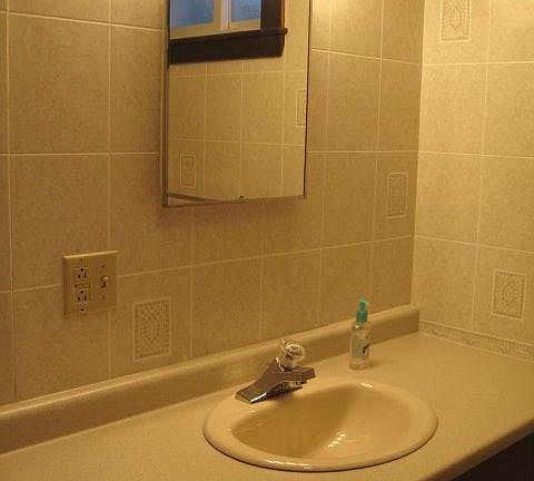 Bathroom with makeup lights